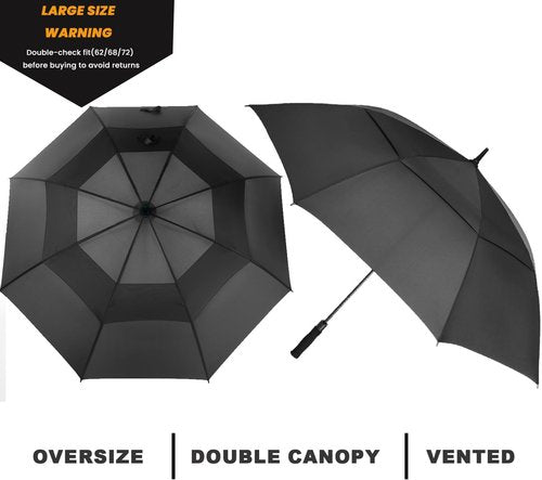 Golf Umbrella - Extra Large 54/62/68/72 Inch Double Canopy | Windproof & Waterproof Design for Men, Women & Family