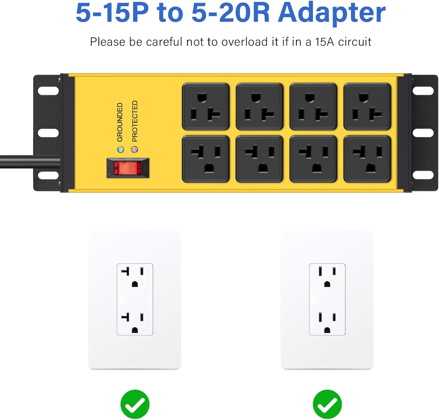 Heavy Duty 20 Amp Surge Protector Power Strip with 8 Outlets, 6FT Wall Mount - Yellow
