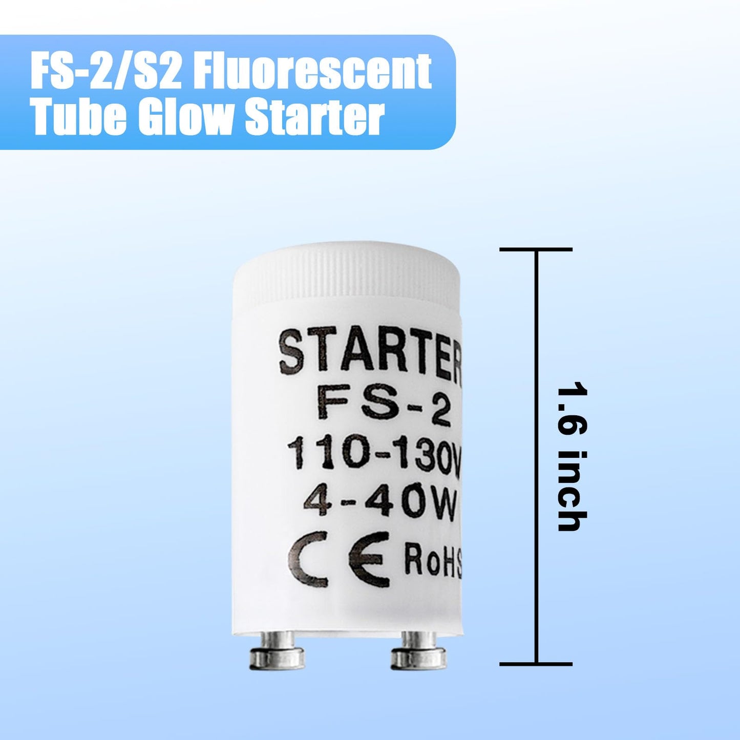 Konideke Fluorescent Starter, 4-40W, T8, 10 Count, Indoor, Long Lasting, 1.1E+2V AC, Compatible with GE, FS-2, FS-5, Preheat Fluorescent Lamps
