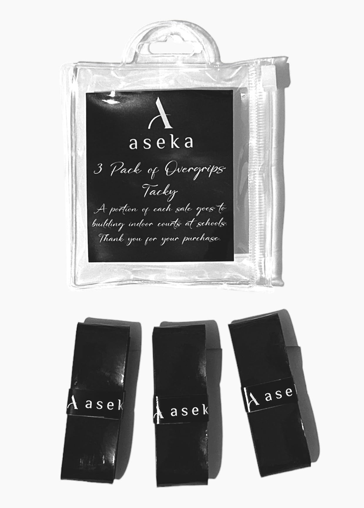 aseka Overgrip Tacky or Dry for Pickleball, Tennis, Badminton. A Portion of the Proceeds goes to Building Indoor Pickleball Courts at Schools. (Tacky, Black)