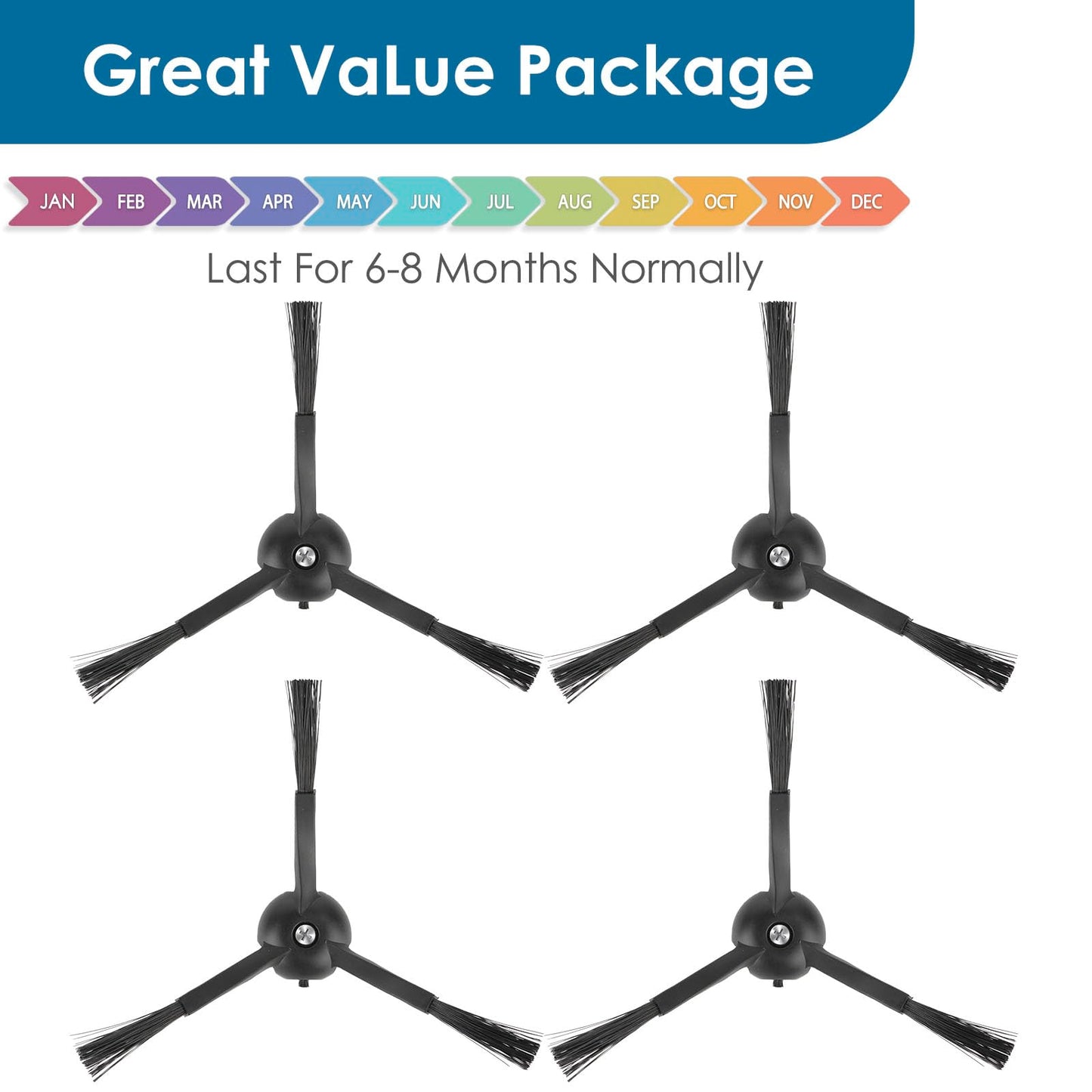 (4 Pack) Side Brushes for Roborock Q5 Max+, S8 MaxV Ultra, Q5 Pro, Q8 Max+, Q Revo, Qrevo Pro, Qrevo S, Qrevo Slim, Qrevo Master, S8 Pro Ultra, S7 MaxV Ultra, Q7 Max, Q7 Max+, Q5 Pro+, S7 & E Series