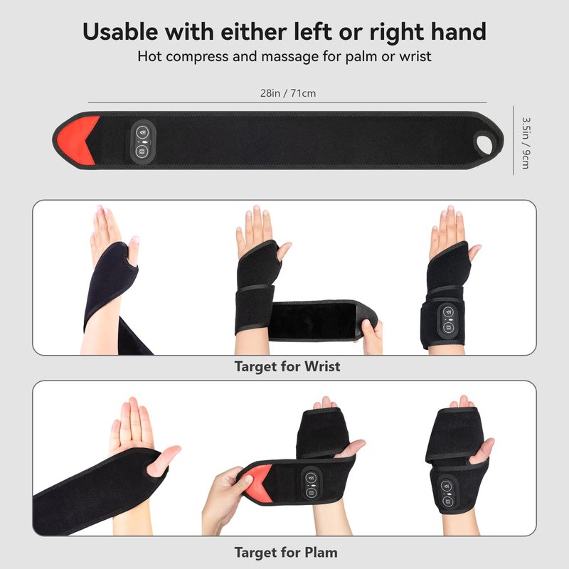 Yabuu Cordless Wrist Hand Heating Pad Massage for Carpal Tunnel With 3000mAh Battery,Hand Arthritis,Wrist Pain Relief,Heat Wrap Pad,Vibration and Adjustable Heat Settings Hot Therapy Gifts for Mom/Dad
