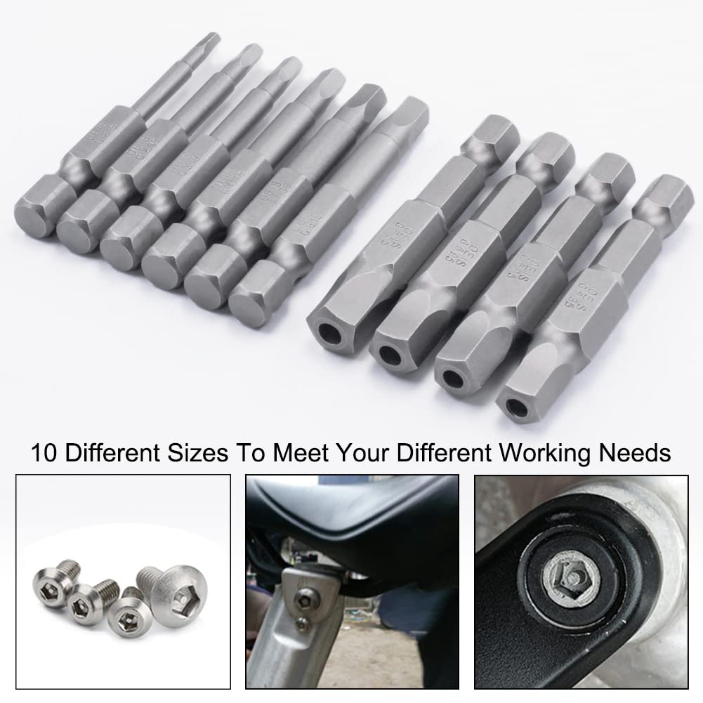 SeonFook 10pcs Magnetic Pentagonal Drive Bit 5 Sided Pentagon Head Screwdriver Bits Set 1/4 Inch Hex Shank 2.15-7.35mm Security Screw Driver Drill Bit Power Tool (2 Inch Length)