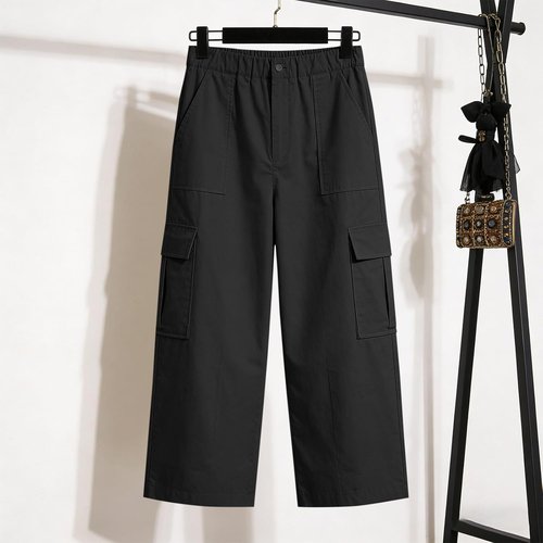 LRMQS Cargo Capris for Women - Plus Size High-Waisted Casual Pants with Pockets | Summer Cropped Style