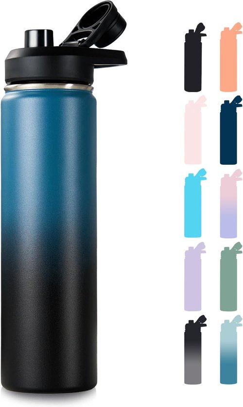 Fijinhom 24 oz Insulated Water Bottle - Durable 304 Stainless Steel | Keeps Drinks Cold & Hot, Blue & Black
