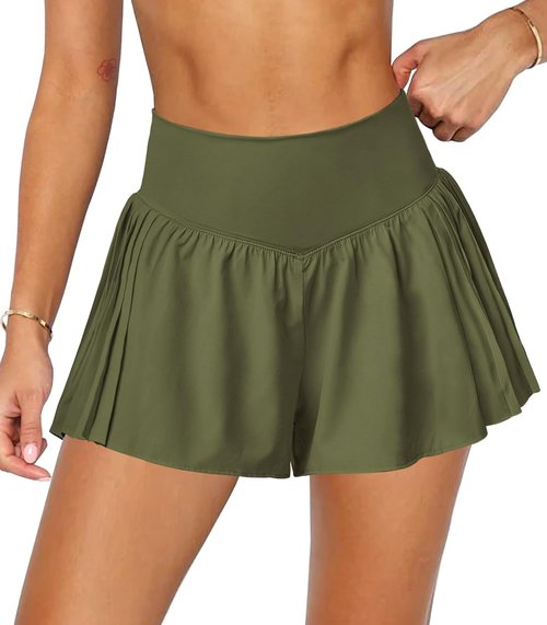 Hragc Athletic Running Shorts - Flowy Butterfly Crossover Workout Skort with Pocket for Women