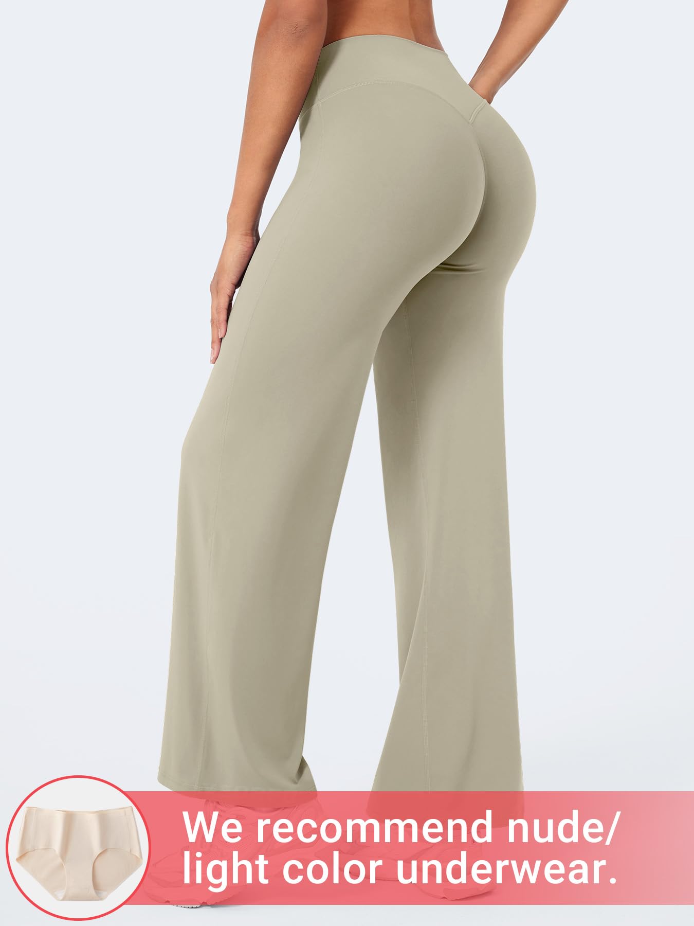 YEOREO Workout Womens Straight Leggings 29" Eddiy Yoga Pants Light Sand M