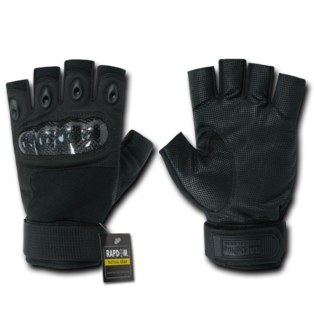 Rapdom Tactical Half Finger Knuckle Glove, Black, Medium