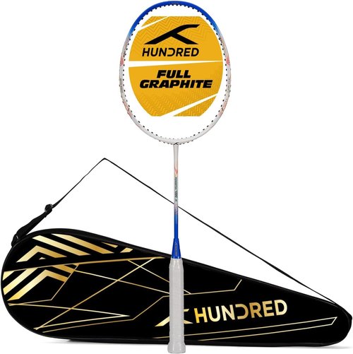 HUNDRED POWERTEK 1000 JR Badminton Racket with Full Cover (90g, White/Blue)