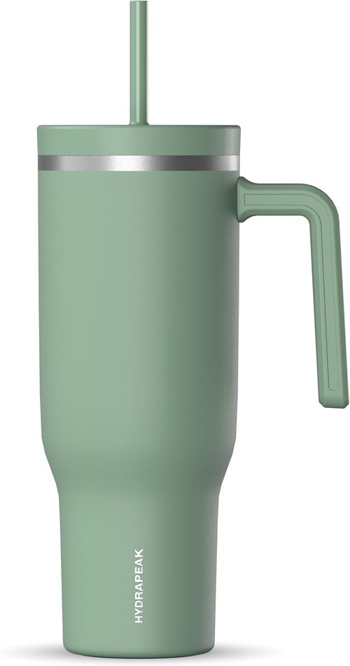 Hydrapeak Voyager 40 Oz Stainless Steel Tumbler - Insulated Water Bottle with Handle & Straw | Sage Color