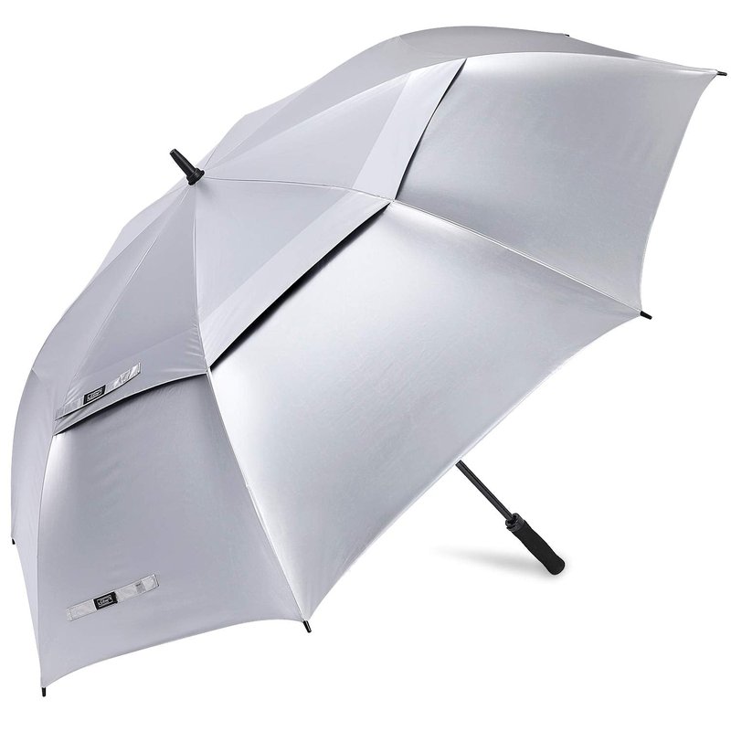 G4Free 72 Inch Huge Golf Umbrella UV Protection Auto Open Windproof Umbrella Oversized Extra Large Vented Double Canopy for Family (Silver/Black)