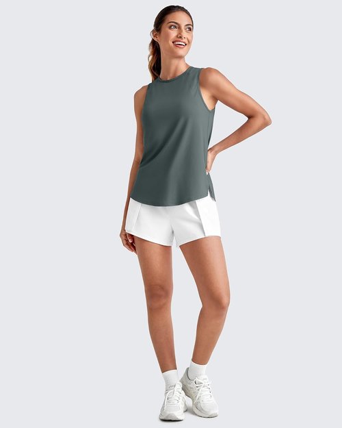 G4Free High Neck Workout Tank - Loose Sleeveless Athletic Top for Women | Gray, Size XL