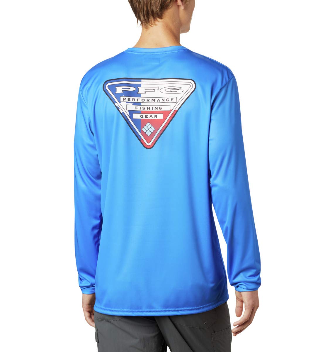 Columbia Men's Standard Terminal Tackle PFG State Triangle Long Sleeve, Vivid Blue/TX Flag, Large