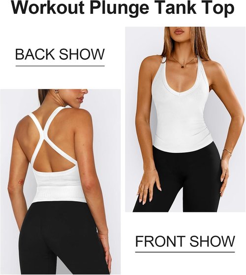 Hragc Women's Halter Workout Tank Top - Plunge V-Neck, Racerback, Fitted Ribbed Design