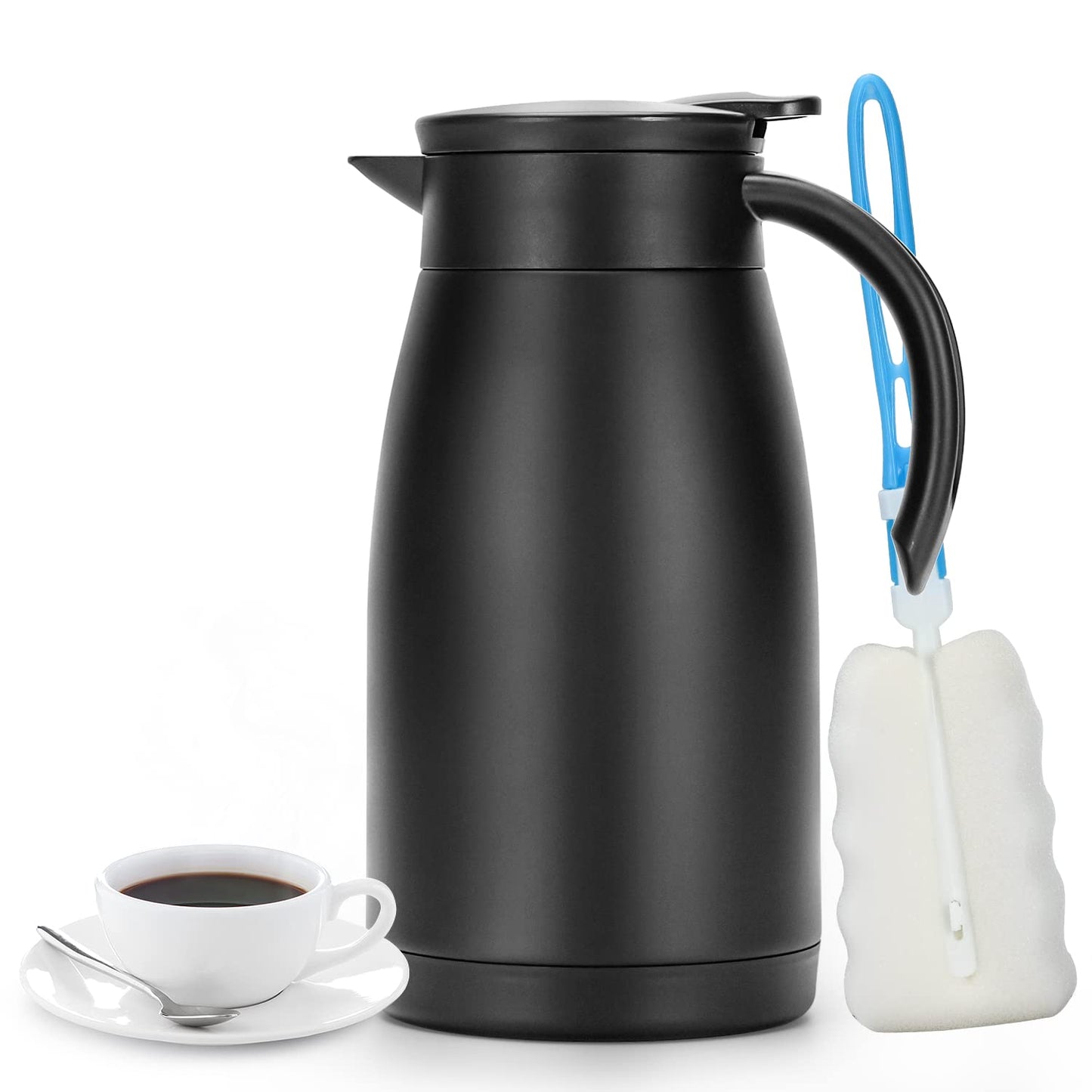 Olerd 34 Oz Thermal Coffee Carafe, Stainless Steel Insulated Vacuum Coffee Carafes For Keeping Hot, 1 Liter Tea, Water, and Coffee Beverage Dispenser(Black)