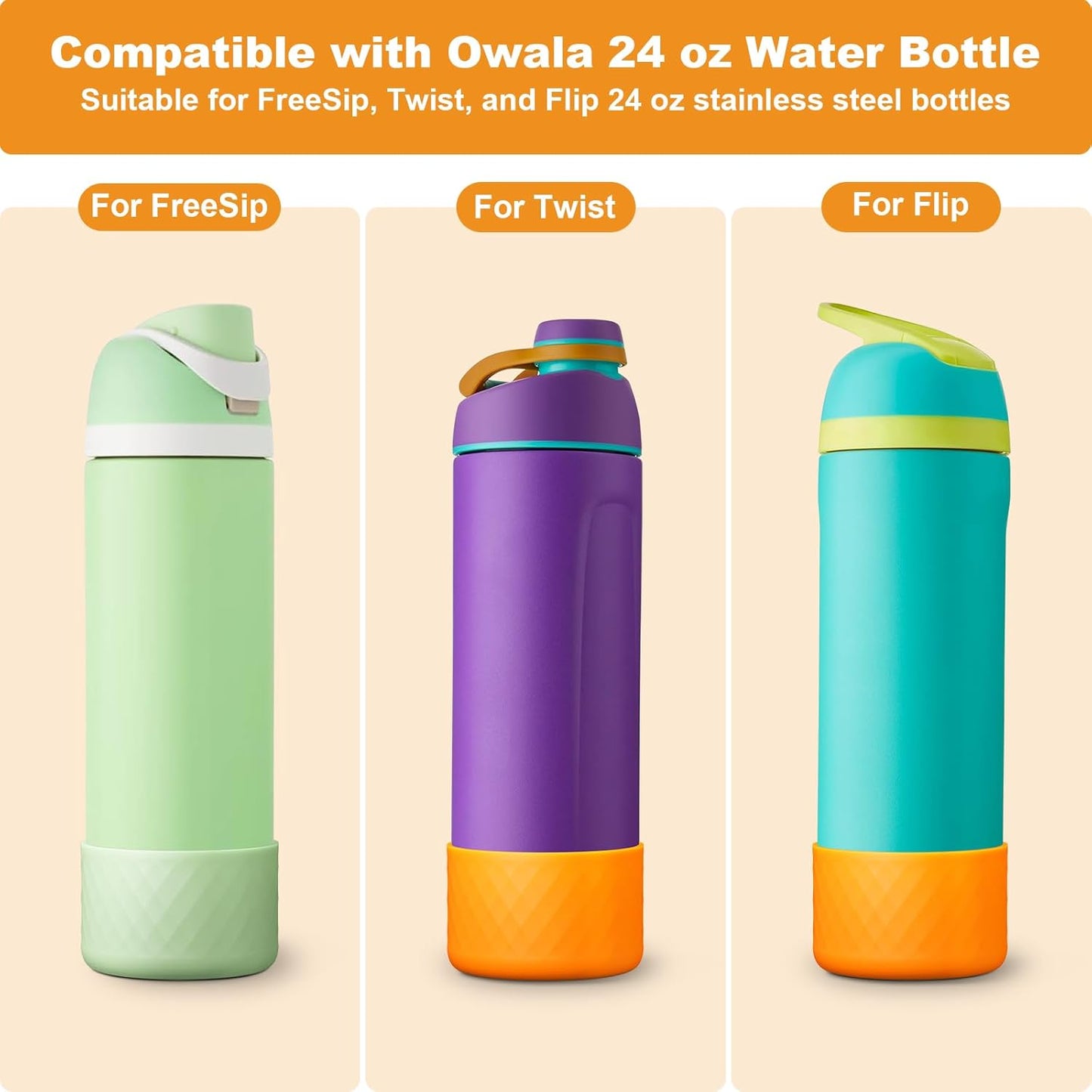 Owala Silicone Water Bottle Boot - 2PCS Anti-Slip Protective Sleeve for 24oz, 32oz, 40oz Bottles