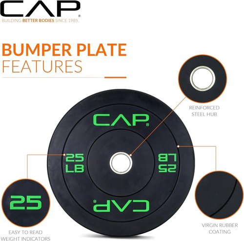 CAP 2-Inch Olympic Bumper Plate Weight Set - 100-370 lbs | Multiple Colors Available | Optional Storage Rack