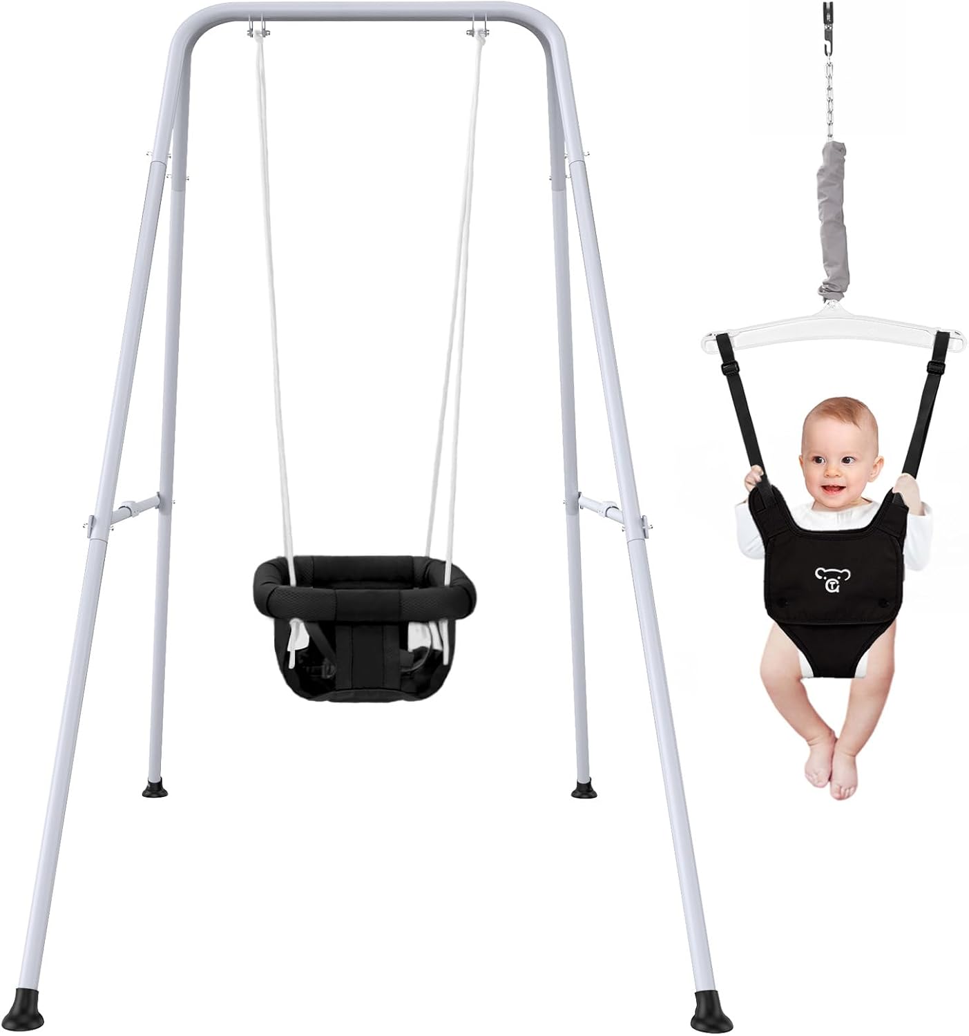 Skiennix 2-in-1 Baby Jumper & Swing - Versatile Indoor/Outdoor Use, Foldable Stand (Black)