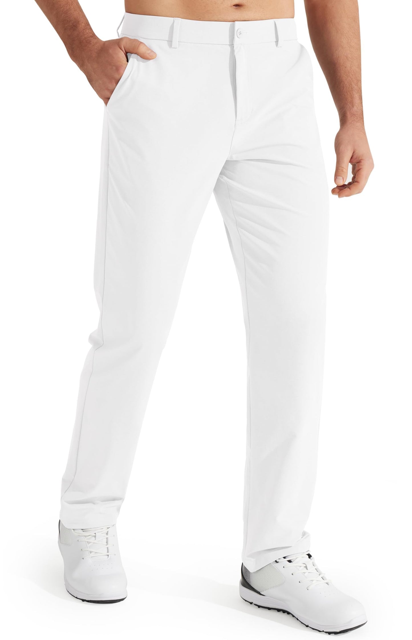 Libin Men's All Day Comfy Golf Pants Work Dress Pants 34" Quick Dry Lightweight Business Casual Trousers for Men with Pockets Water Resistant, White, 34W x 34L