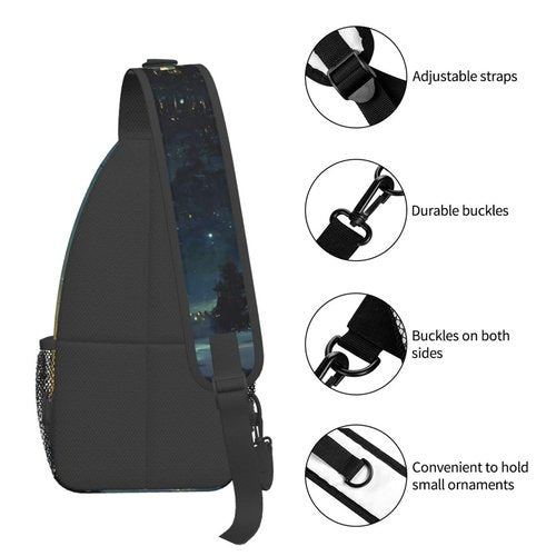 PutDiDi Wizard Castle Halloween Goth Sling Bag Crossbody Backpack for Women Men Hiking Travel Bag Pouch Small Daypack Casual Pack Cross Chest Bag Outdoor