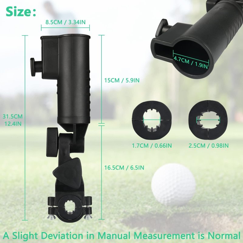 INNOLIFE ﻿Universal Golf Push Cart Umbrella Holder - Adjustable 3-Wheel Clip Mounting Attachment for Stroller, Wheelchair, Bicycle, Outdoor Sports Trolley, and Snow Umbrella Frame