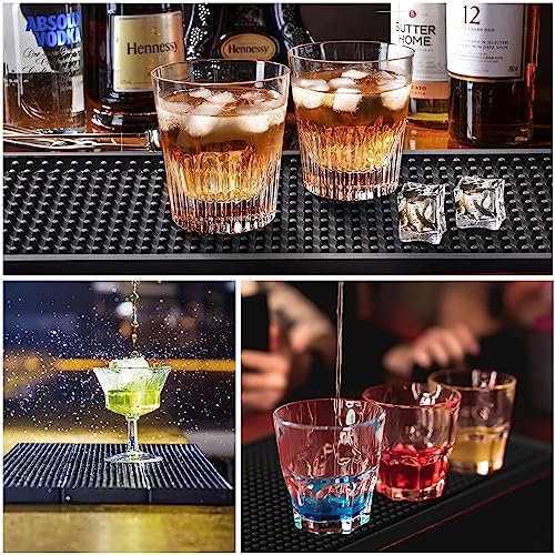 Noverlife 3PCS Black Rubber Bar Service Spill Mat, Barber Station Mat Flexible Bar Mat Set for Countertop, Waterproof Home Bar Mats Restaurant Service Mat Nonslip Drying Mat - 24x3 & 18x12 & 12x6inch