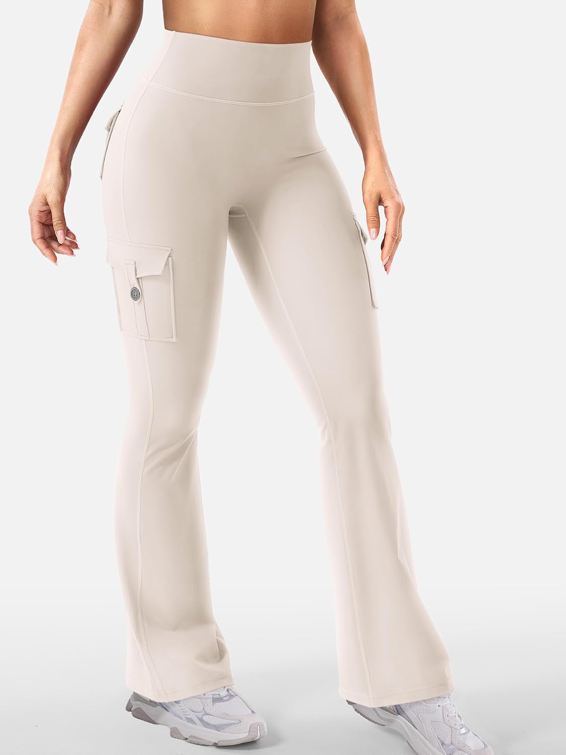 YEOREO CoreFlex Women's High-Waisted Flare Leggings - Hidden Pockets & No Front Seam, Perfect for Gym & Yoga