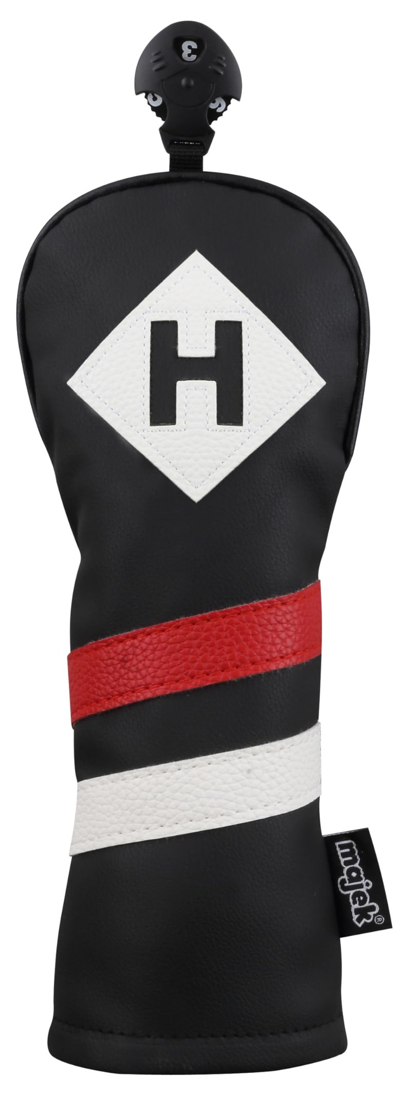 Majek Retro Golf Headcovers Black Red and White Vintage Leather Style 1 3 H Driver Fairway Wood and Hybrid Head Cover Classic Look