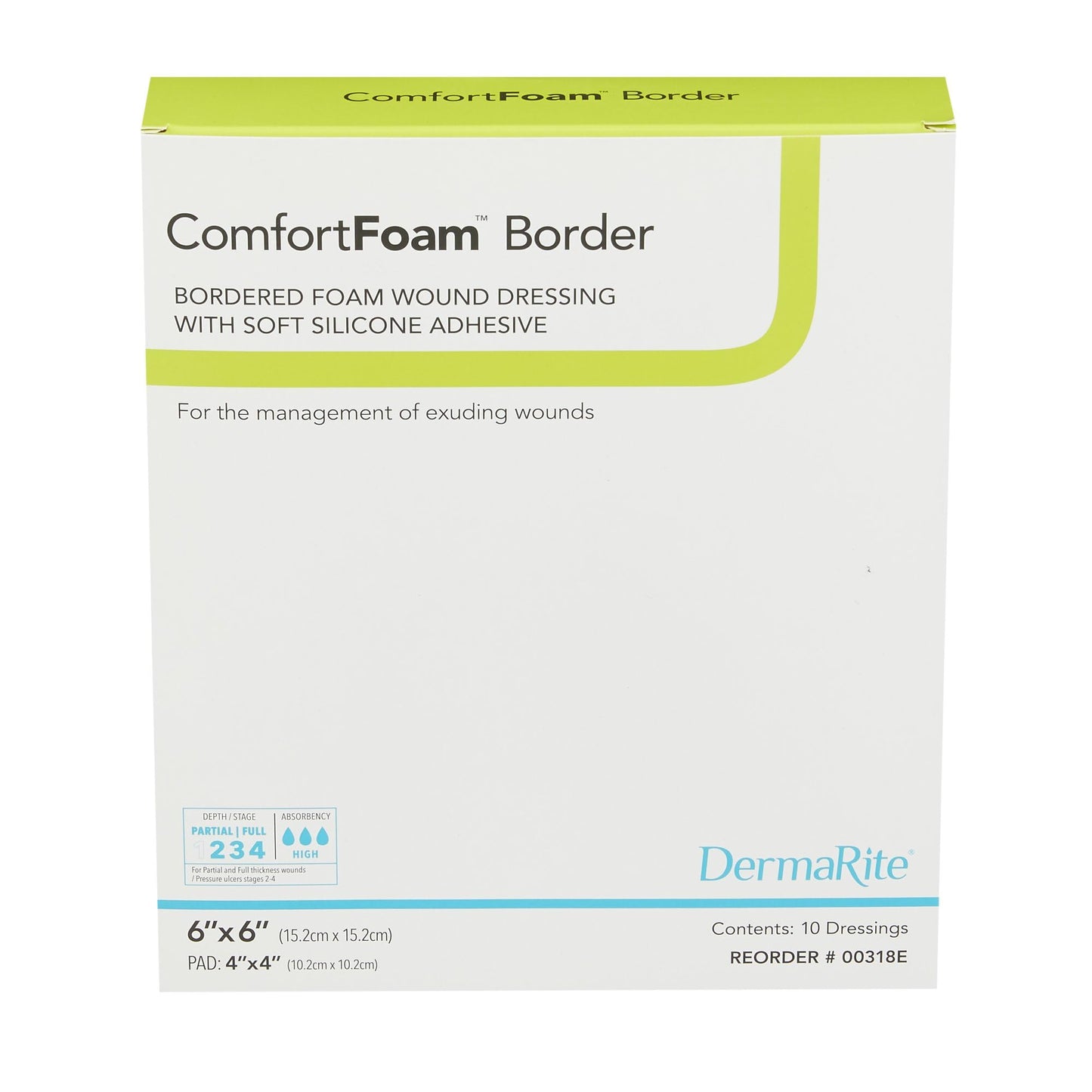 ComfortFoam Foam Dressing 4 x 4" Square No Border Film Backing 00315E 10 per Box