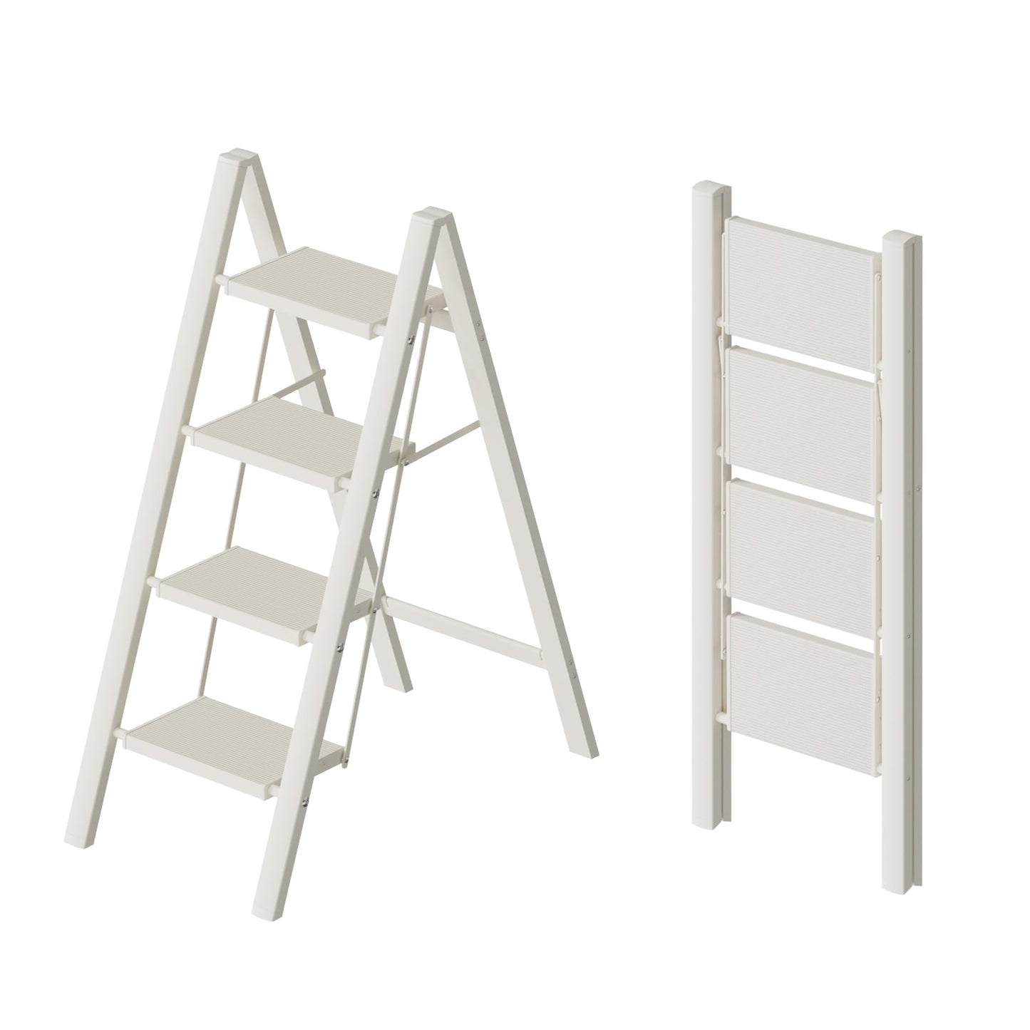 HillhutApex 4 Step Ladder, Lightweight Foldable 4 Step Stool with Anti-Slip Wide Pedal, 330lbs Capacity Aluminum Ladder for Household,Office,Garage(White)