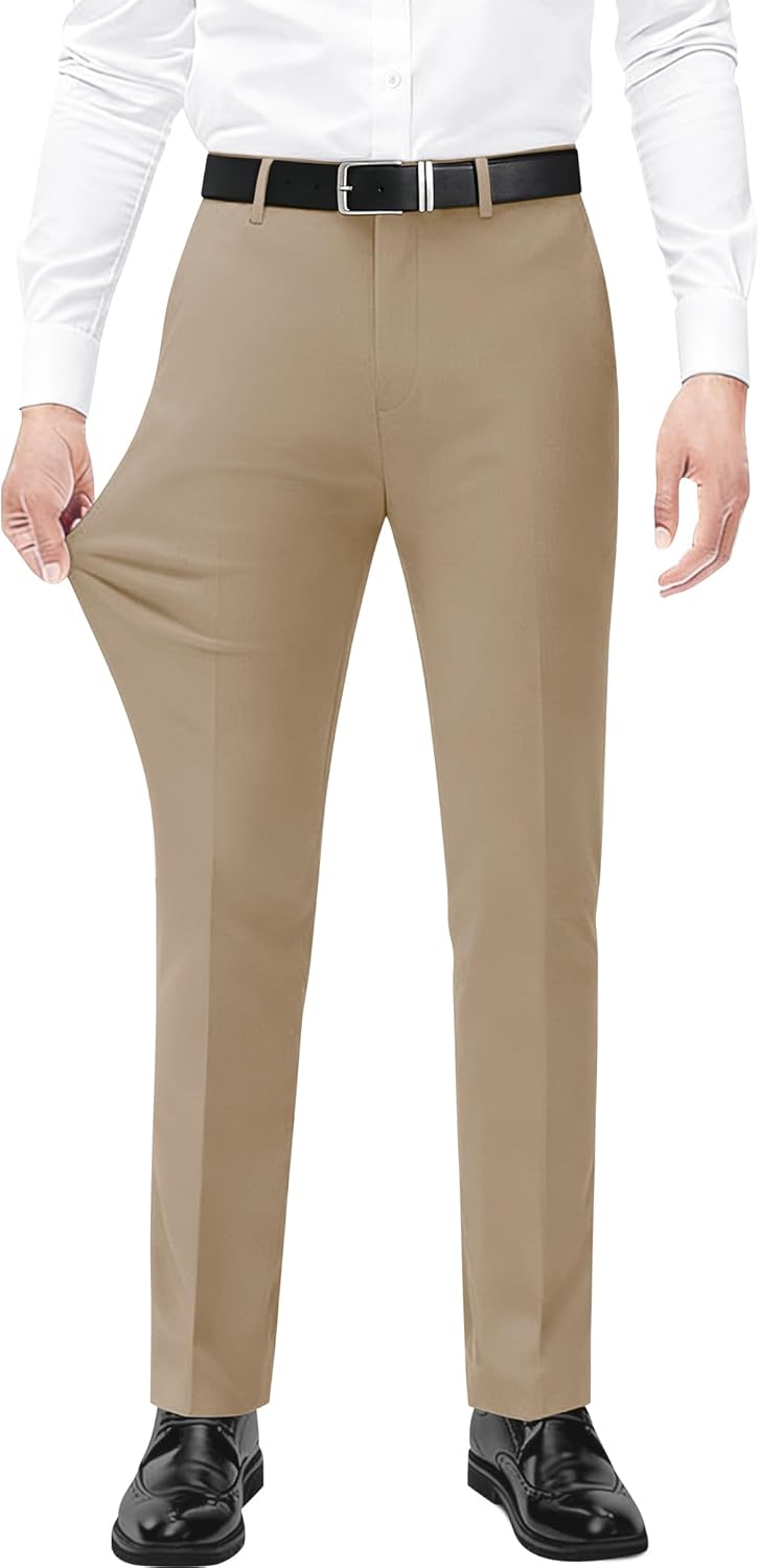 Skiennix Men's Stretch Dress Pants - Expandable Waist for Comfort | Slim Fit, Classic Straight, Big & Tall