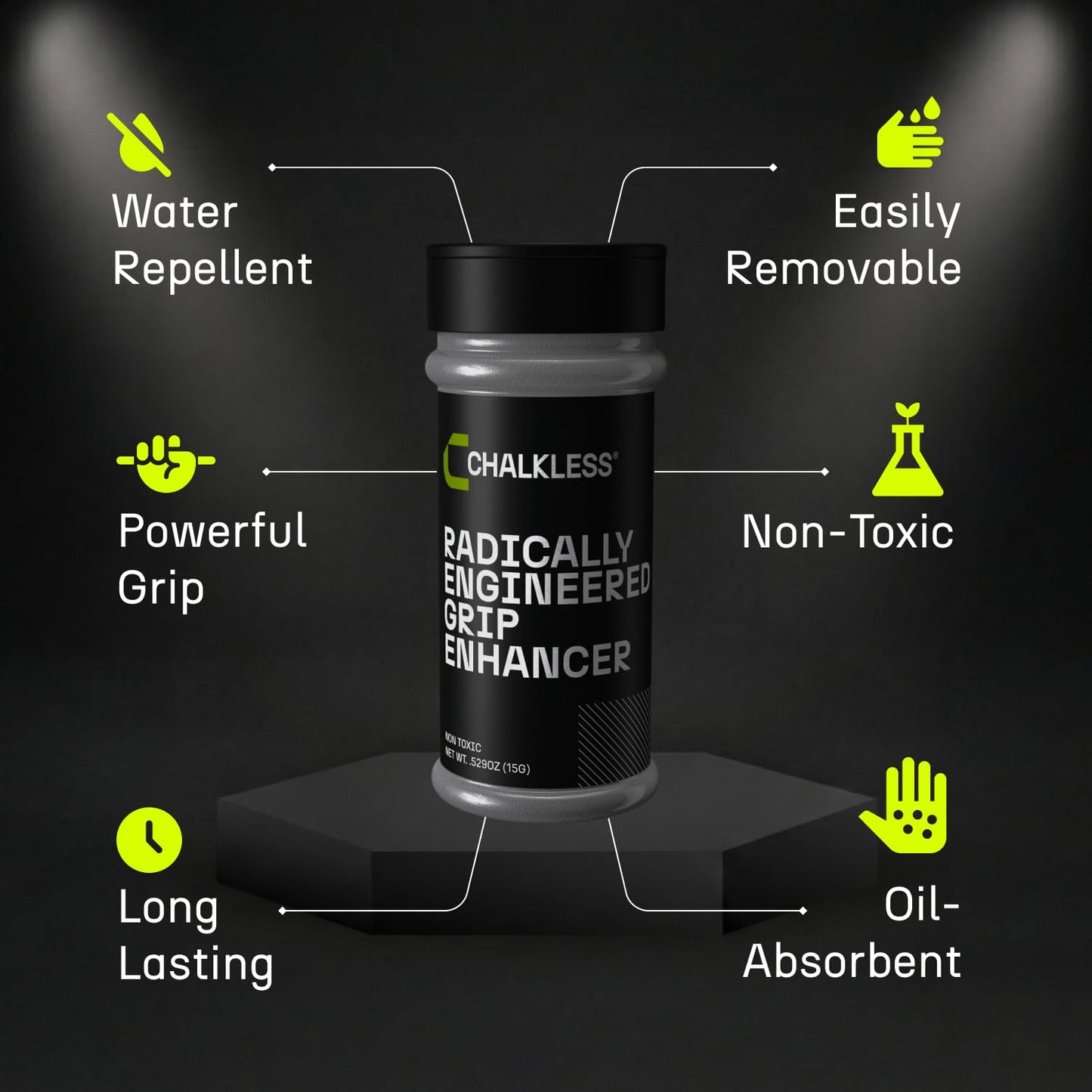 Chalkless Grip Enhancer - Premium Liquid Chalk Alternative & Less Mess Hand Chalk for Weightlifting, Powerlifting, Yoga, Gaming, Climbing, and More, Non-Toxic Long-Lasting & Reliable (15G)