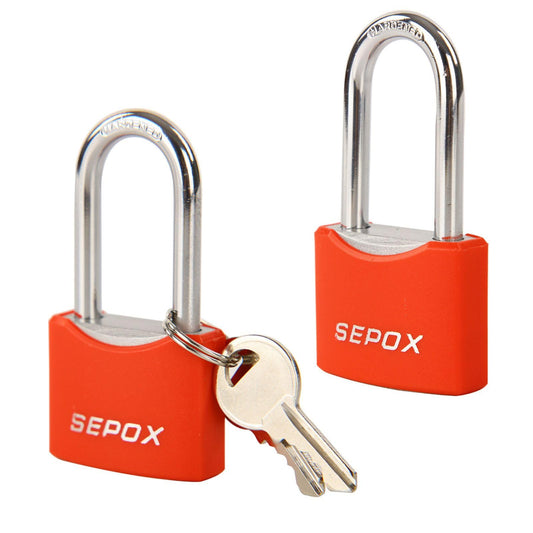 SEPOX® Twins 1-9/16" All-Weather Outdoor Padlocks Keyed Alike, Long Shackle, Solid Steel Lock, Heavy-Duty&Red Cover, Compact Design for Gate Fence Cabinet Toolbox School Gym Locker with 2pcs Same Key