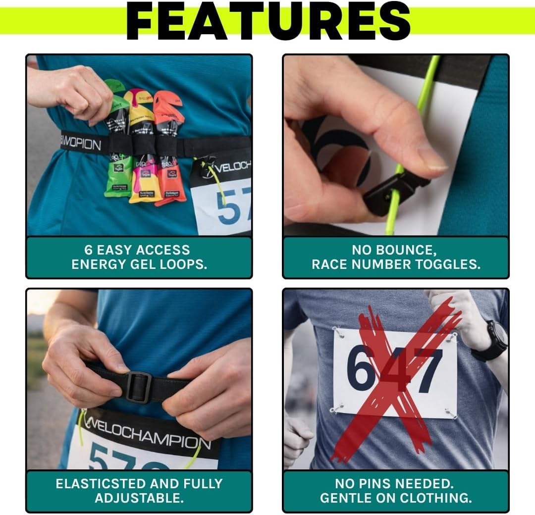 VeloChampion Lightweight Running Belt - Elasticated Fit with 6 Energy Gel Loops | No Pins Needed