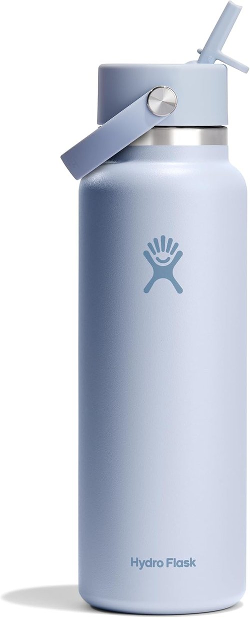 Hydro Flask Water Bottle - Insulated Stainless Steel with Wide Mouth Flex Straw Lid - 40 Oz Surf Blue