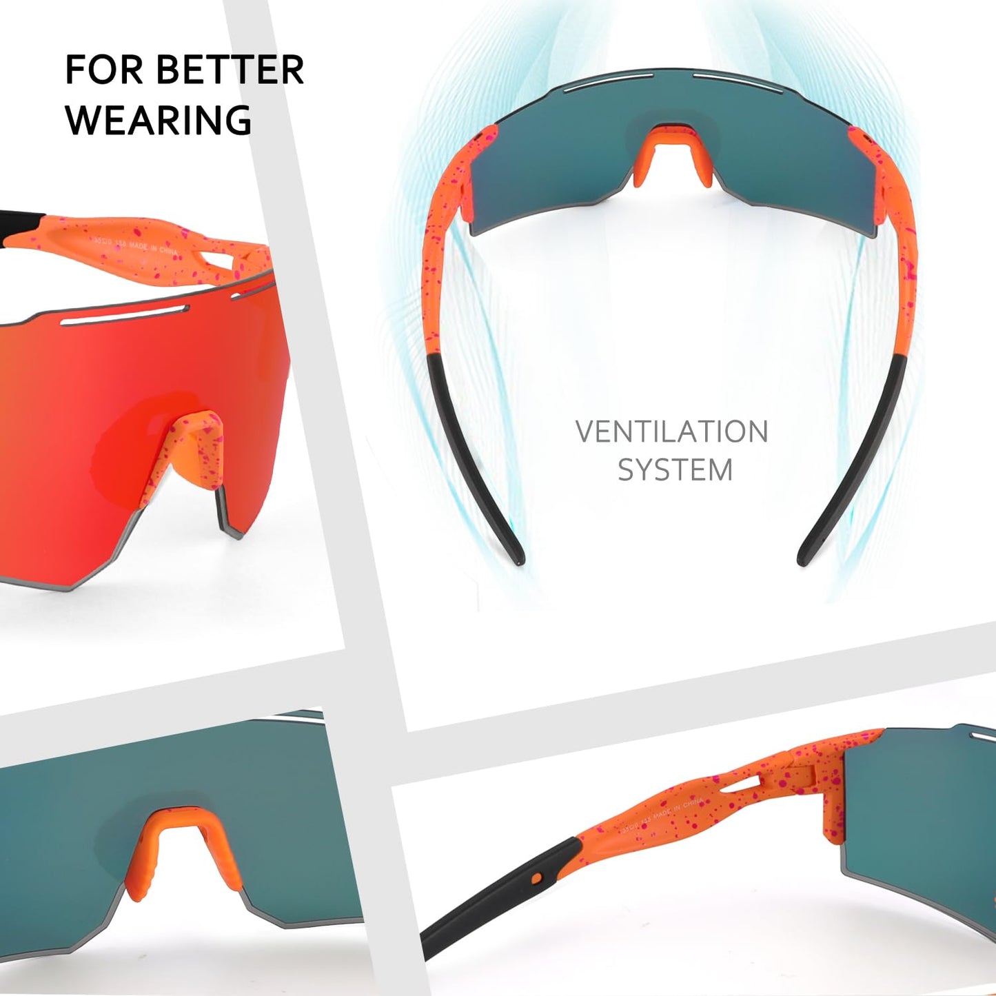 Ukoly Cycling Sunglasses for Men Women with Interchangeable nosepad, Polarized Sports Sunglasses, Baseball Sun glasses 550A LO