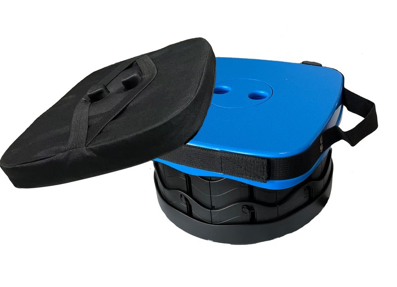 Outward Gear Portable Collapsible Stool Set - Heavy Duty Square Foldable Stool + Thick Seat Cushion - 550lbs Load Capacity for Camping Travel Picnic Gardening (Blue/Black)