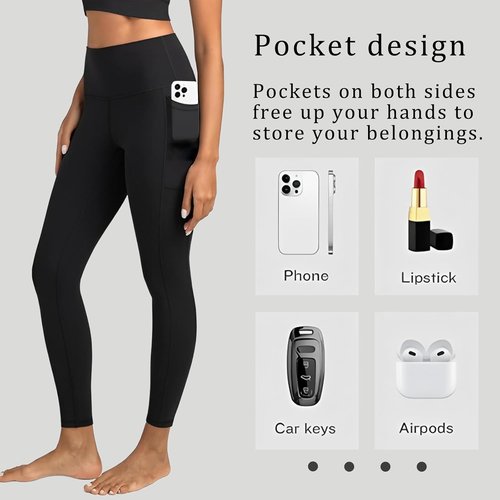 Diravo Workout Leggings for Women - High Waisted Tummy Control Yoga Pants with Pockets | 5 Pack