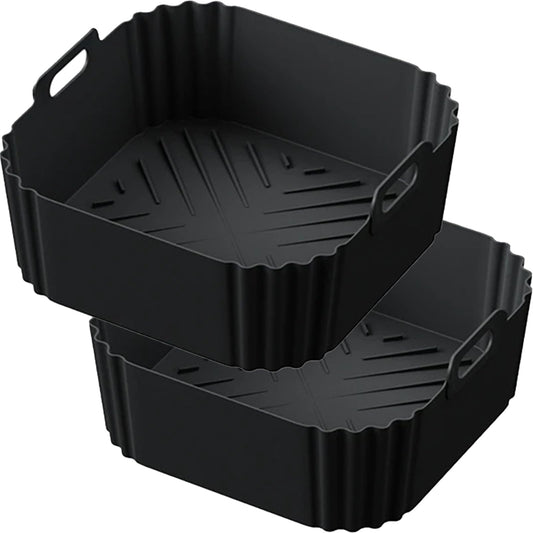 AF140 UK Silicone Air Fryer Liners for Ninja Air Fryer AF180 AF181, for COSORI 5.5 6L, 2pcs Reusable Airfryer AF141 UK Silicone Trays for Philips HD9270, 9 Inch Square Non-Stick Air Fryer Acc
