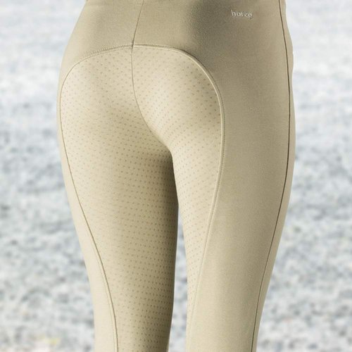 HORZE Active Women's Horse Riding Silicone Grip Full Seat Breeches | Midrise Waist with Front Pocket - Tan - 26