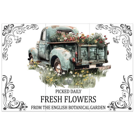 OLYCRAFT 3pcs/Set Vintage Truck Flowers Rub on Transfer Stickers 11.8x5.9 Inch Self Adhesive Decals PVC Damask Waterproof Decorative Stickers Wall Art Decals for Bedroom Living Room Decoration