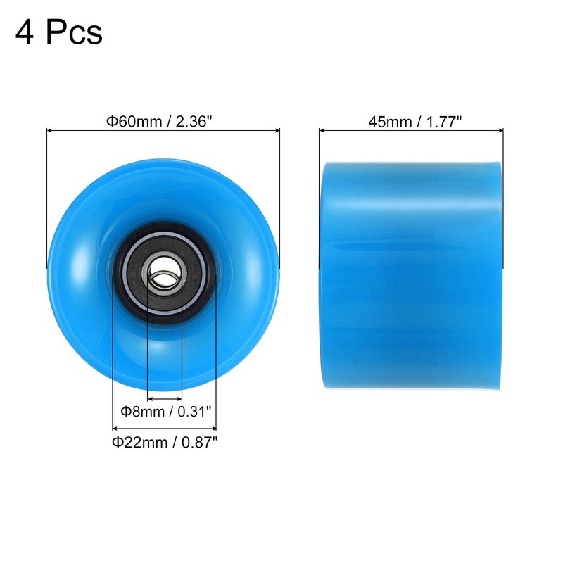 PATIKIL 60mm Longboard Wheels with Bearings ABEC-9, 4 Pack Street Wheels for Skateboards Cruiser Wheel Replacement 80A, Black Blue