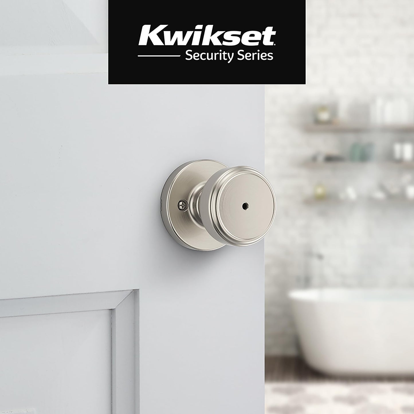 Kwikset Maven Interior Privacy Door Knob with Lock, Round Door Handle for Bathroom and Bedroom, Satin Nickel Keyless Turn Lock Doorknob, with Microban Protection
