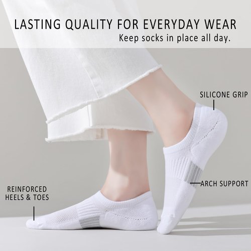 EPEIUS No Show Athletic Socks for Women - Cushioned Low Cut Footies | 3/6 Pairs, Non-Slip Comfort