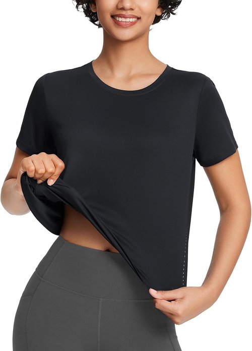 Baleaf Women's Athletic Sun Shirt - Short Sleeve Cropped Running Top | UPF 50+ Quick Dry, Lightweight