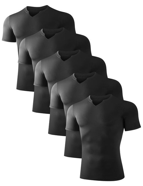 HovSiyla 5 Pack Men's Compression Shirts Short Sleeve Quick Dry Athletic Workout Base Layer Undershirt V Neck T Shirt for Gym 5 Black X-Large