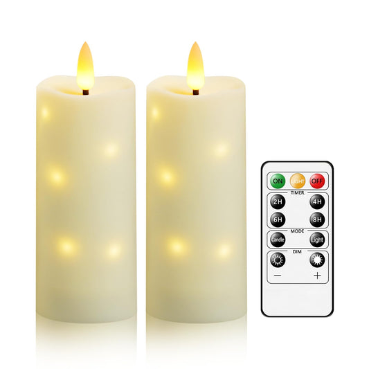 Waterproof Outdoor,with Timer & Remote - 2 Pack Flameless LED Candles, Battery Operated Candles (D2.2 xH6/6, Ivory) Used for Home Decoration and Holiday Decoration