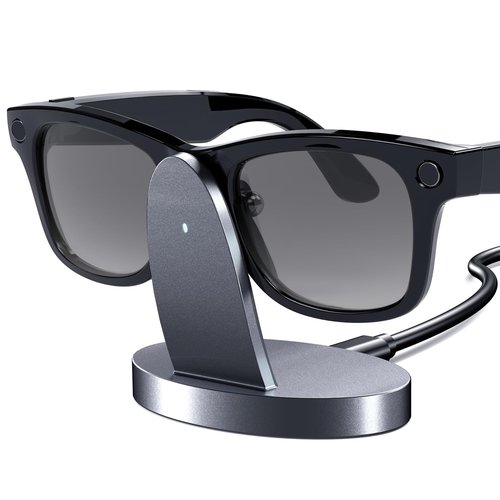 Charging Dock Compatible with Ray-Ban Meta Smart Glasses, Portable Charging Stand Work for Way-farer/Skyler/Headliner Models, LED Indicator, Pin Contact Fast Safe Charging, Space Gray