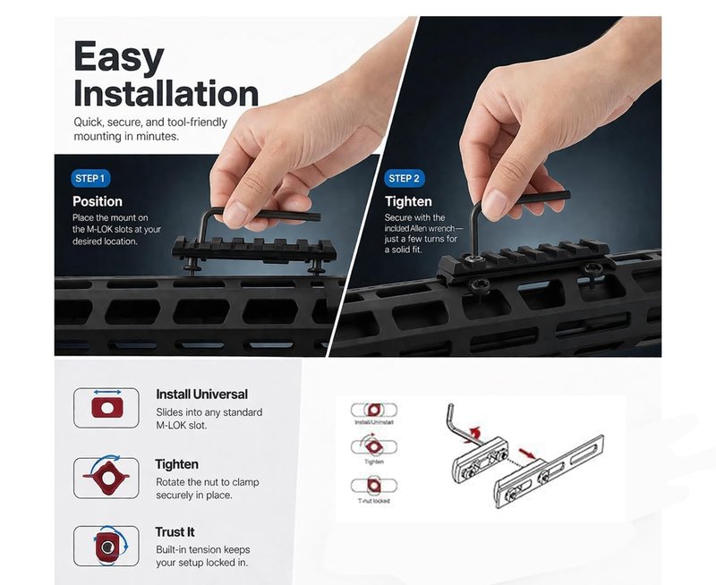 Gotical 5 Slots Polymer Rail Section for M Lok Handguard Three Slots Rail Picatinny Rail Set of 2 Pieces Polymer Material Import from Japan (Pack of 4)