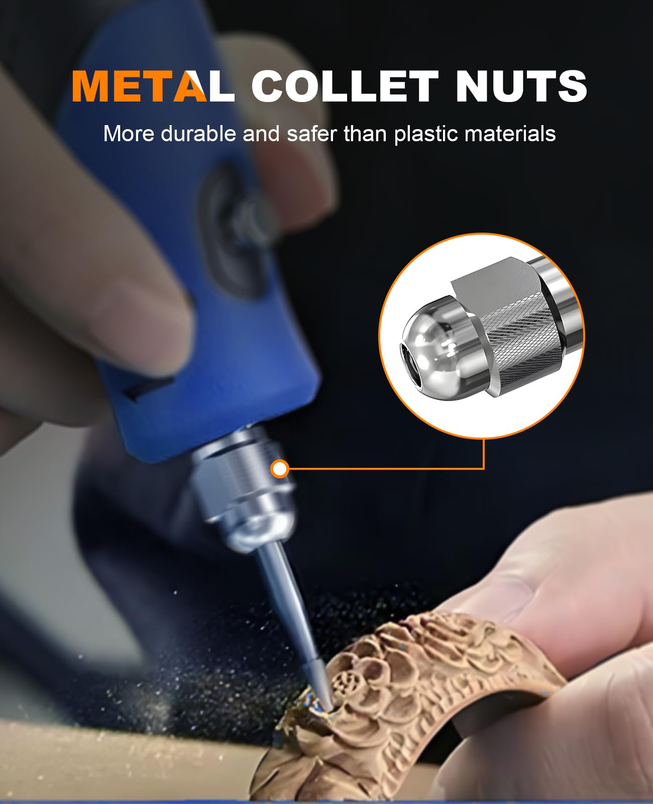 LuMuank 15Pcs Chuck Collet Set for Dremel Tool Accessories, 1/32” (0.8mm) to 1/8” (3.2mm) Shank Replacement 4486 Rotary Tool Keyless Quick Change Chuck Bit with Replacement 4485 Brass Collet Metal Nut